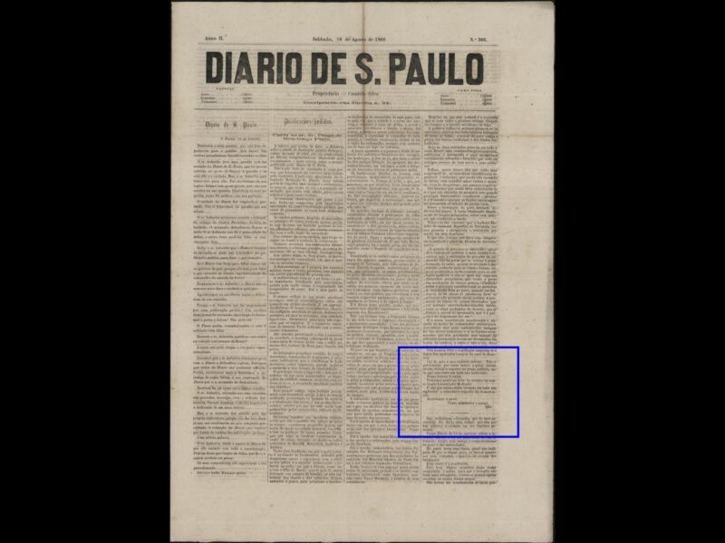 Capa de jornal impresso em tipografia preta sobre papel bege